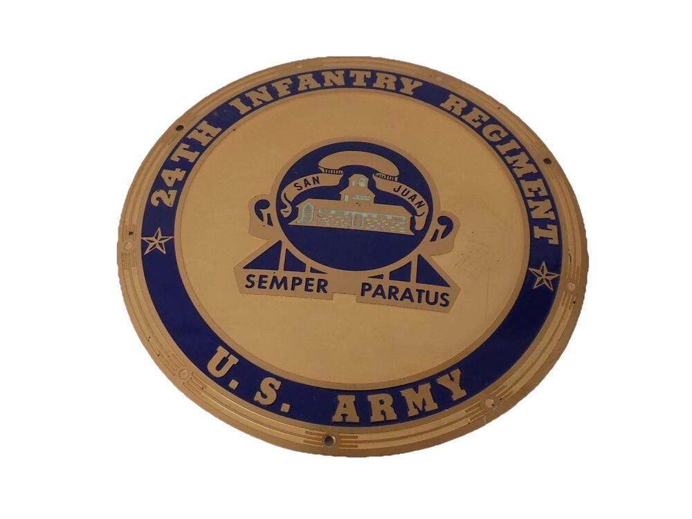 Vintage 24th Infantry Regiment US Army brass plaque or license plate topper